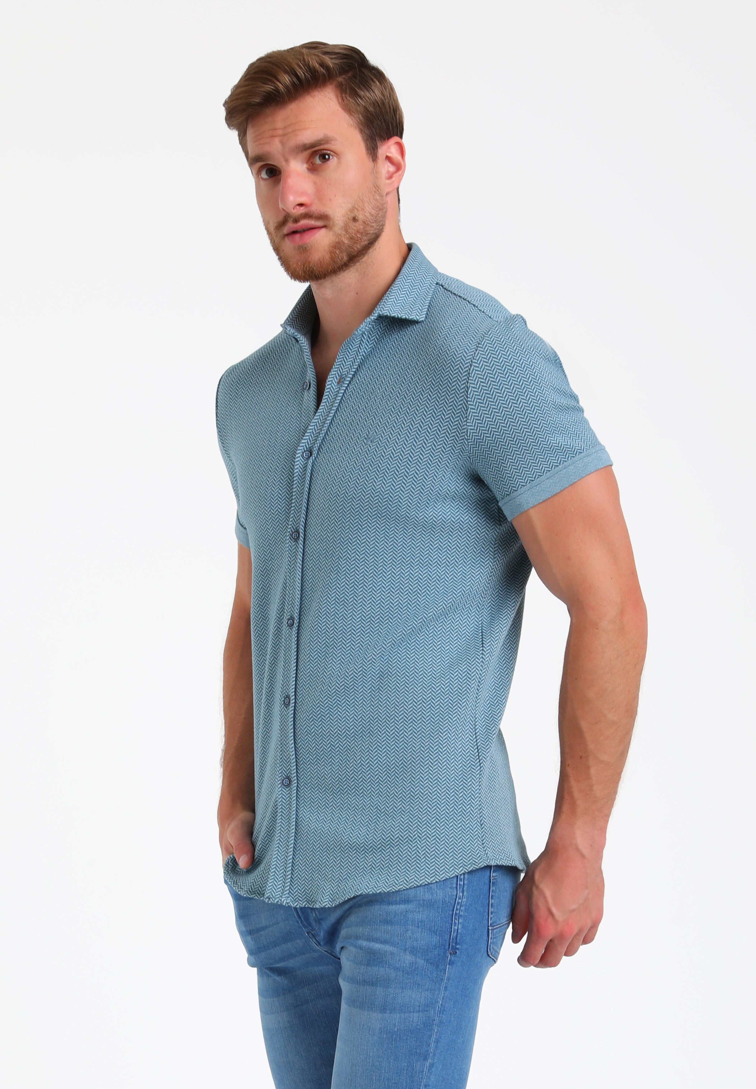 Jacquard overhemd korte mouwen