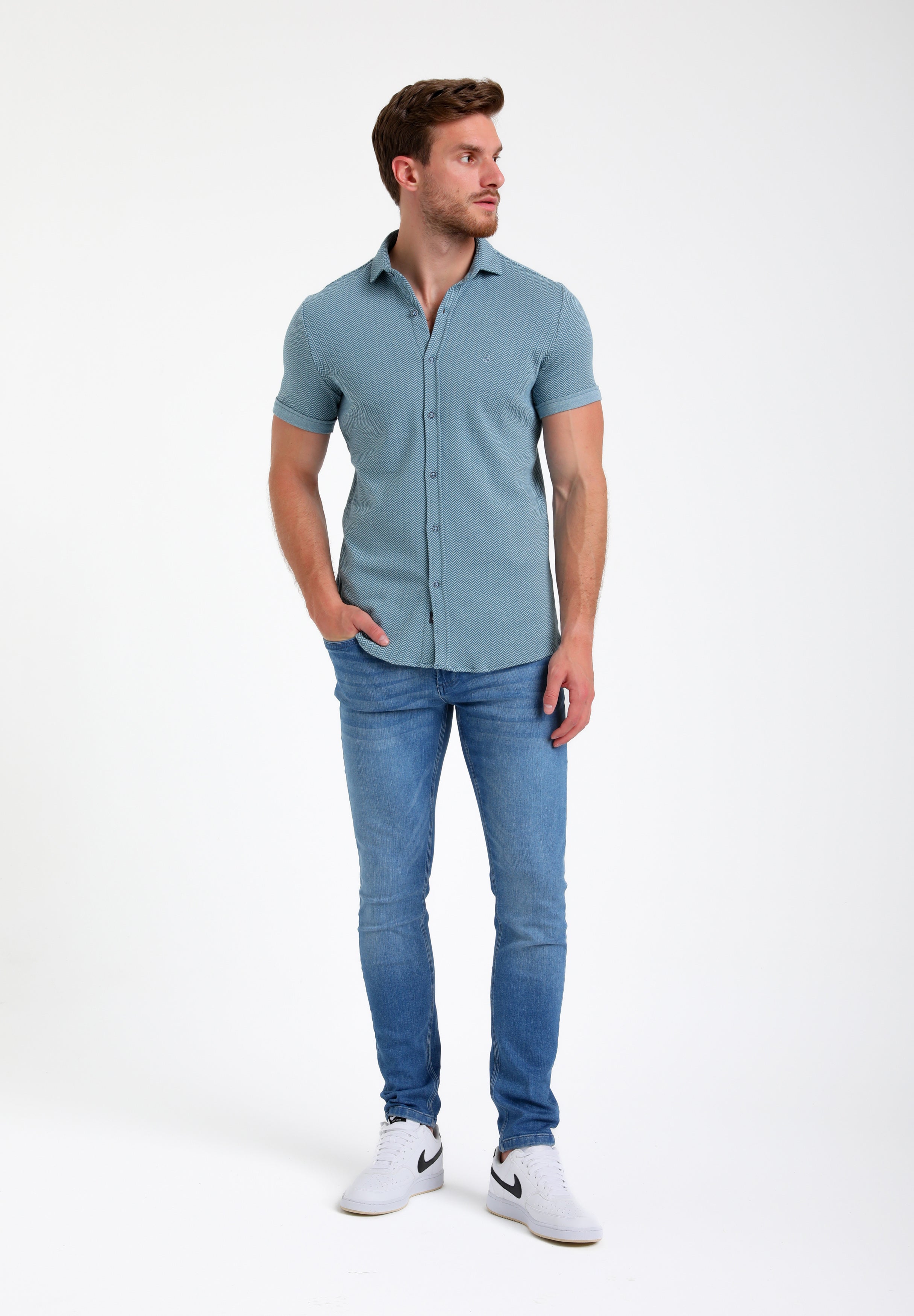 Jacquard overhemd korte mouwen