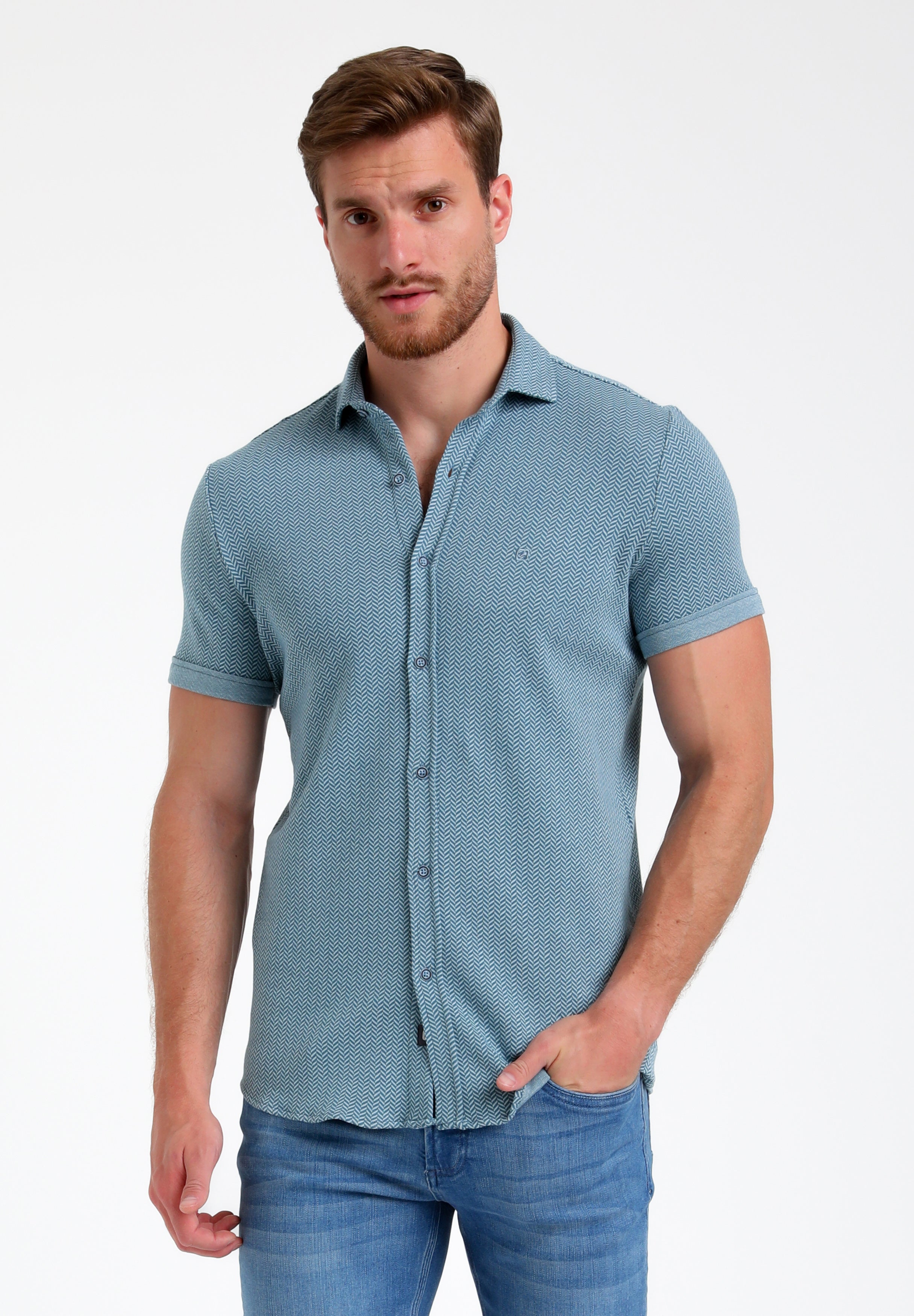 Jacquard overhemd korte mouwen