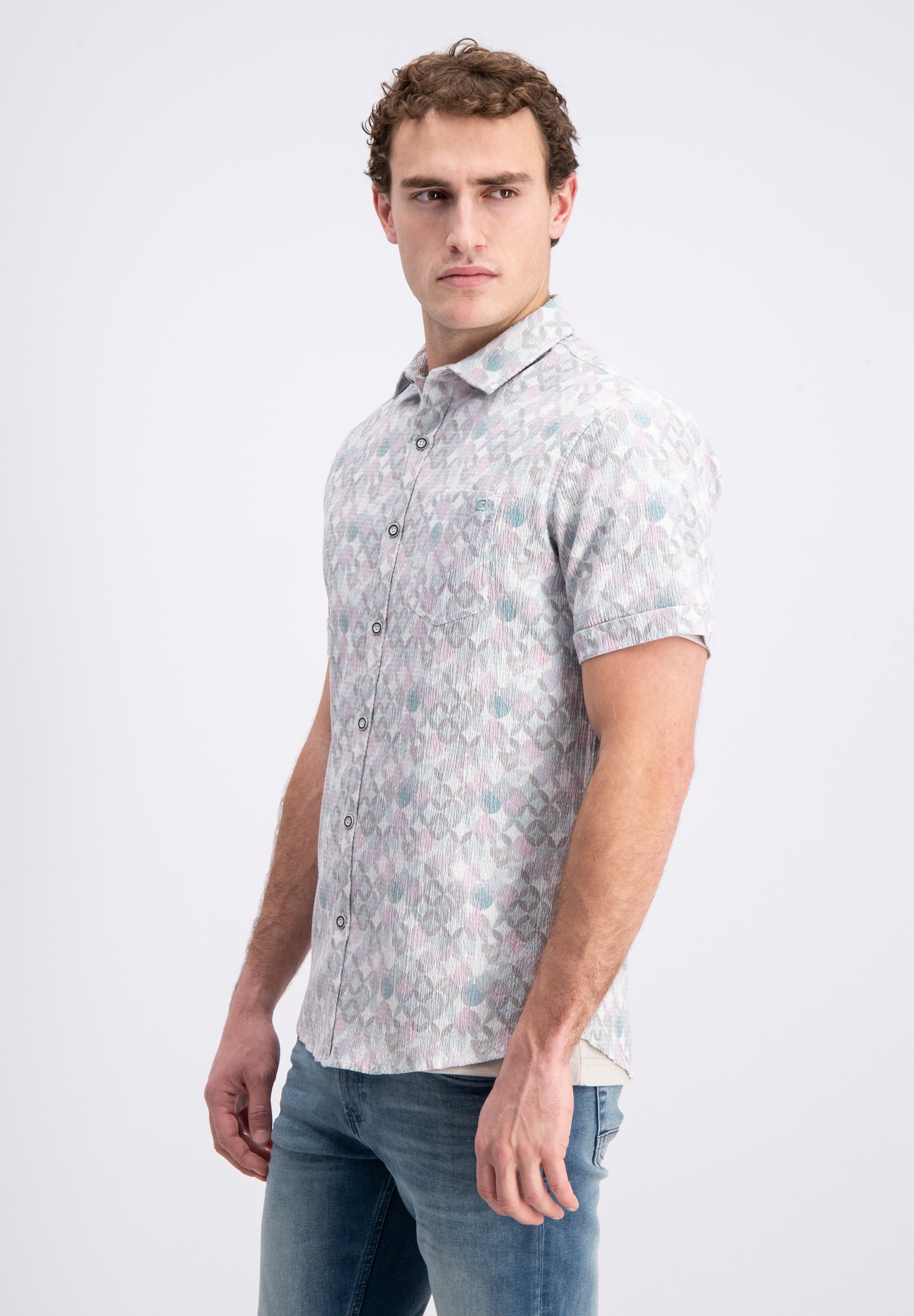 Anton – All over print shirt met waffle structuur