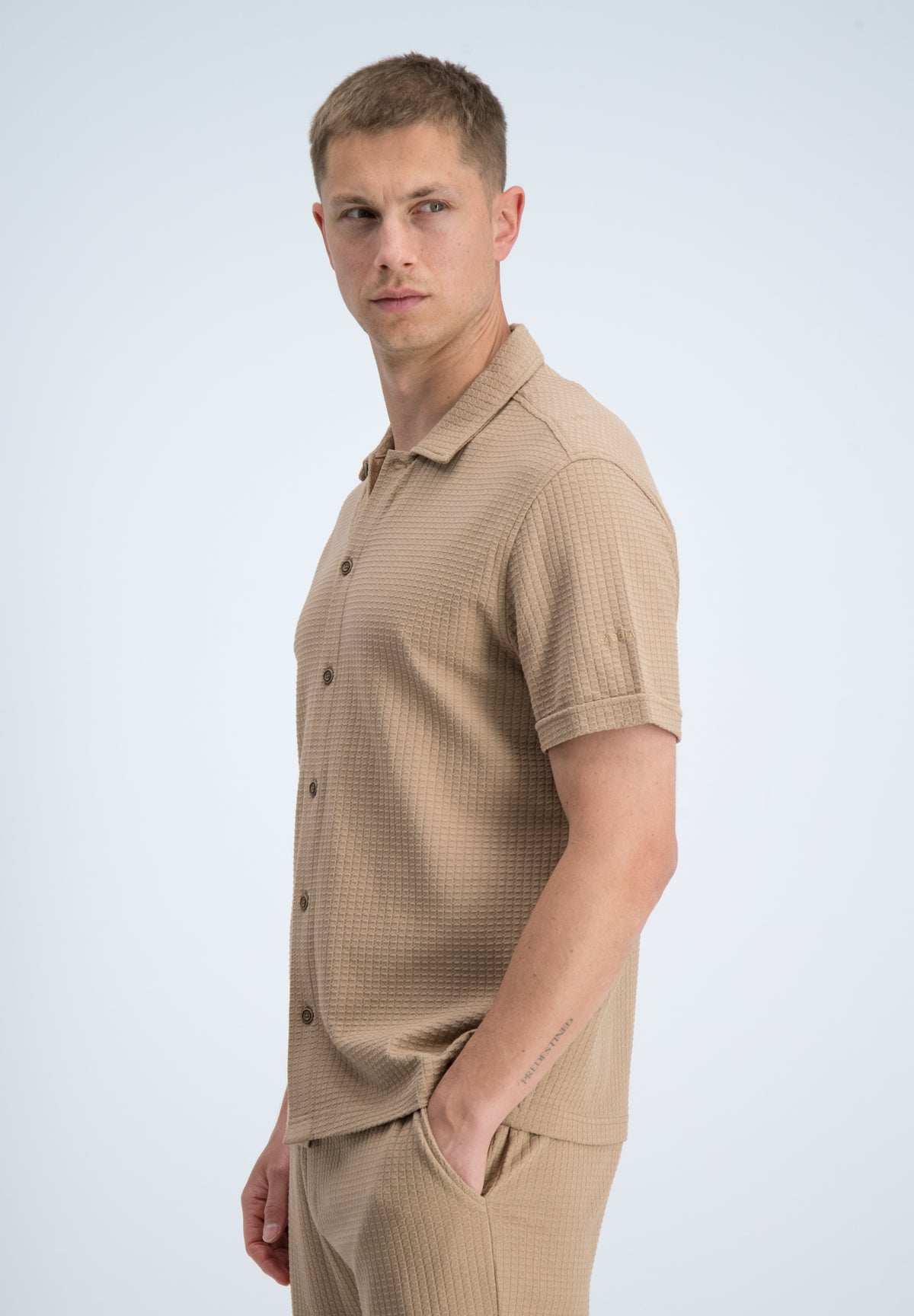 Relaxed fit overhemd jacquard wafelstructuur