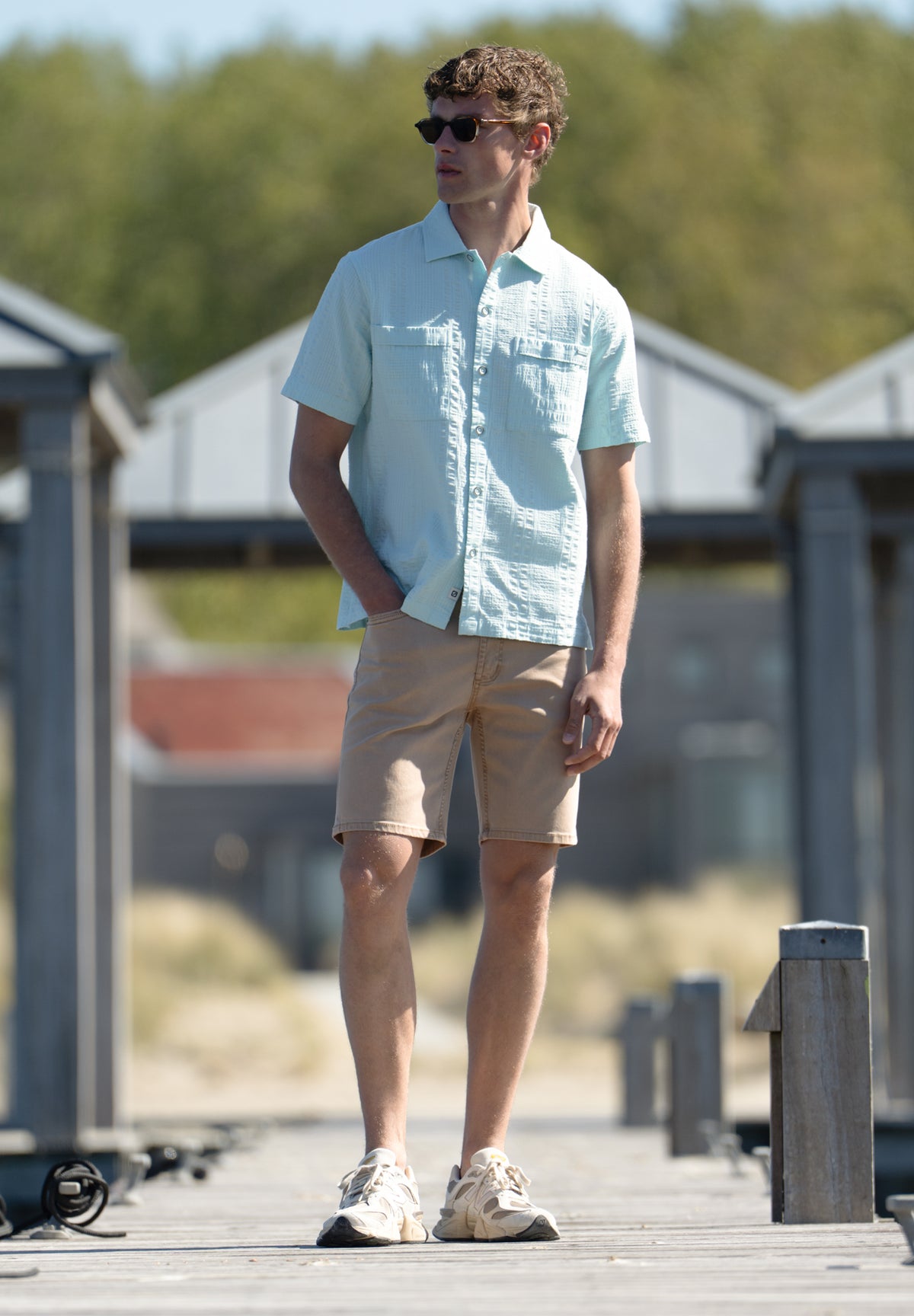 Relaxed fit overhemd korte mouw seersucker