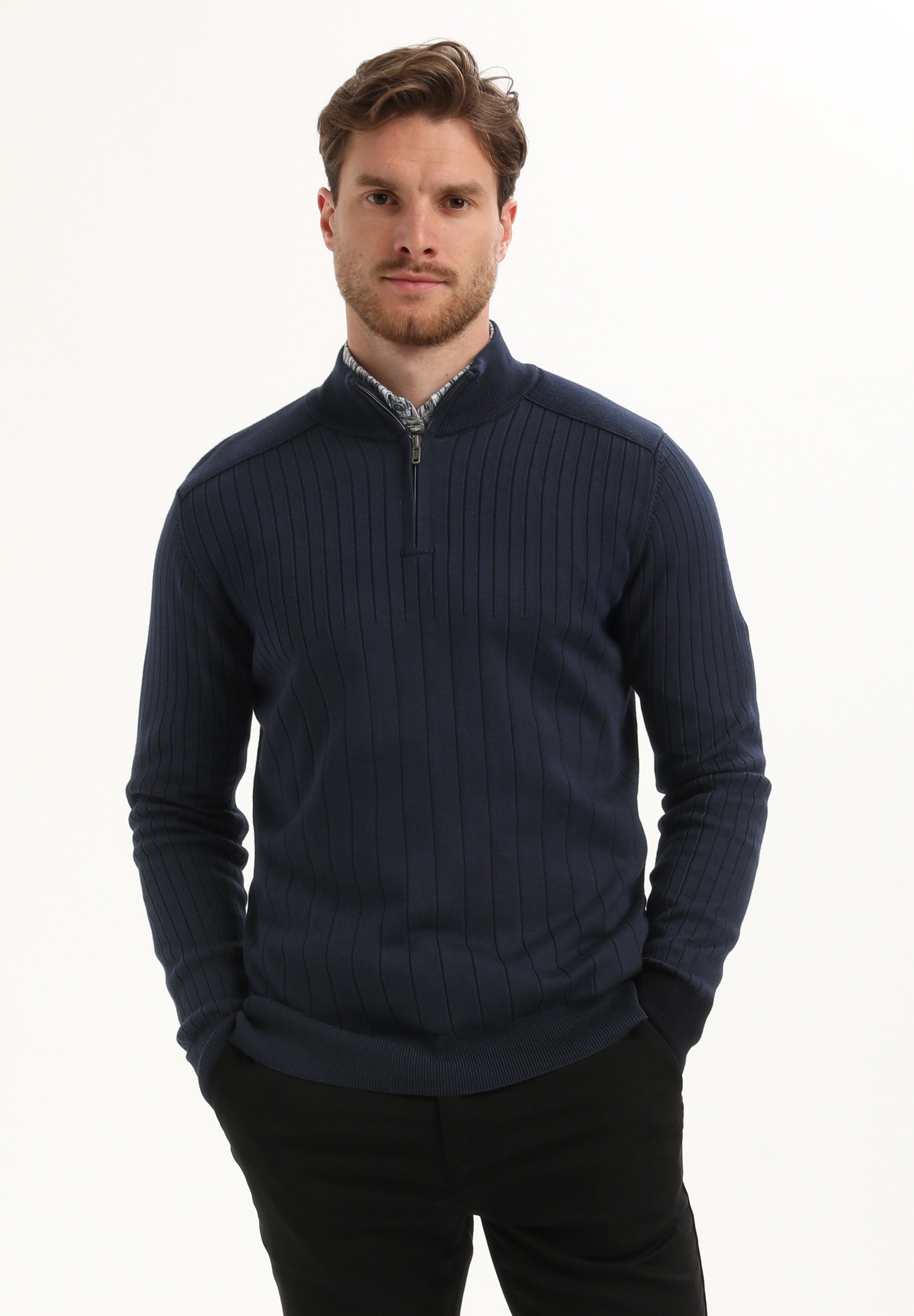 Halfzip trui met streepstructuur