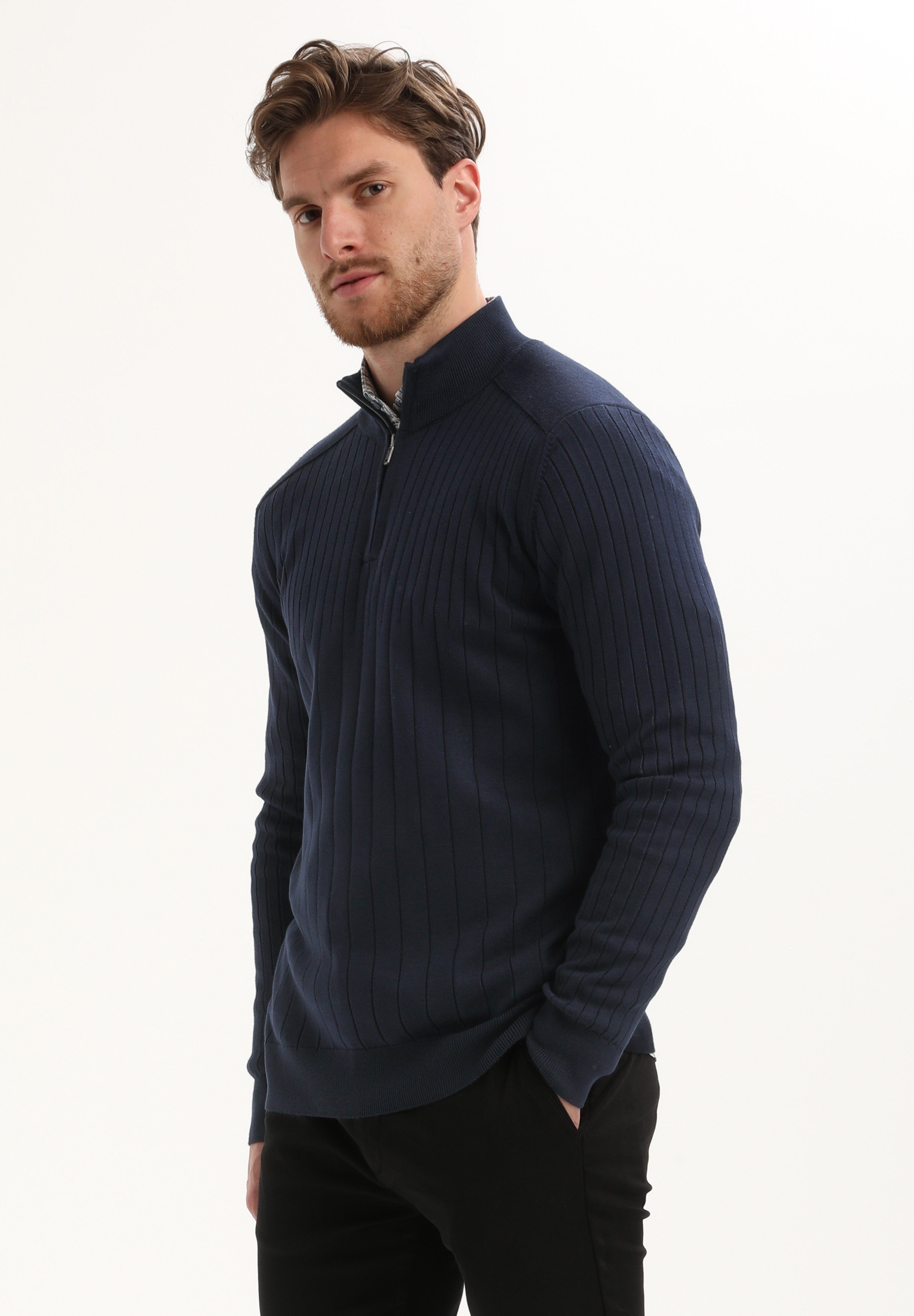Halfzip trui met streepstructuur
