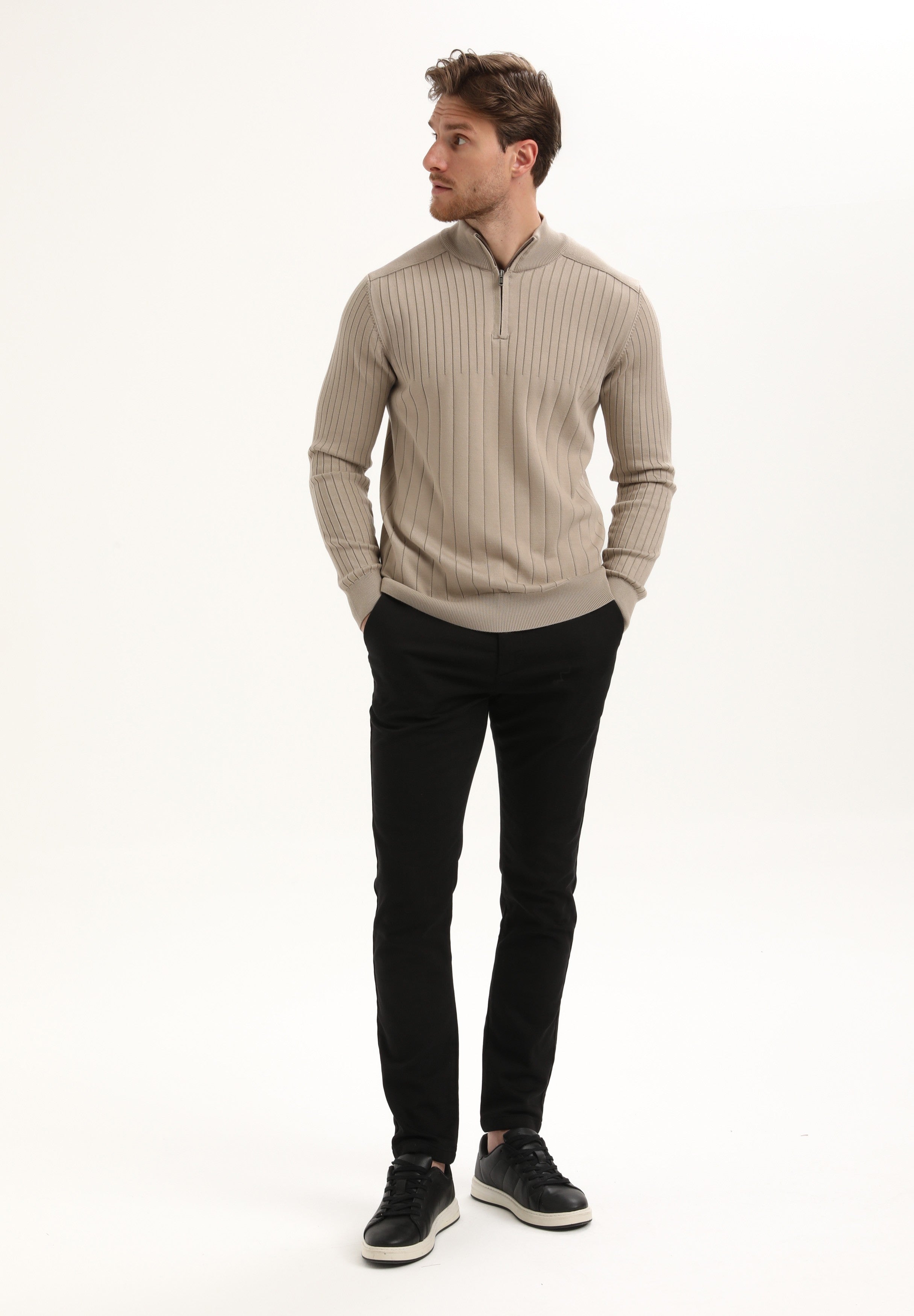 Halfzip trui met streepstructuur
