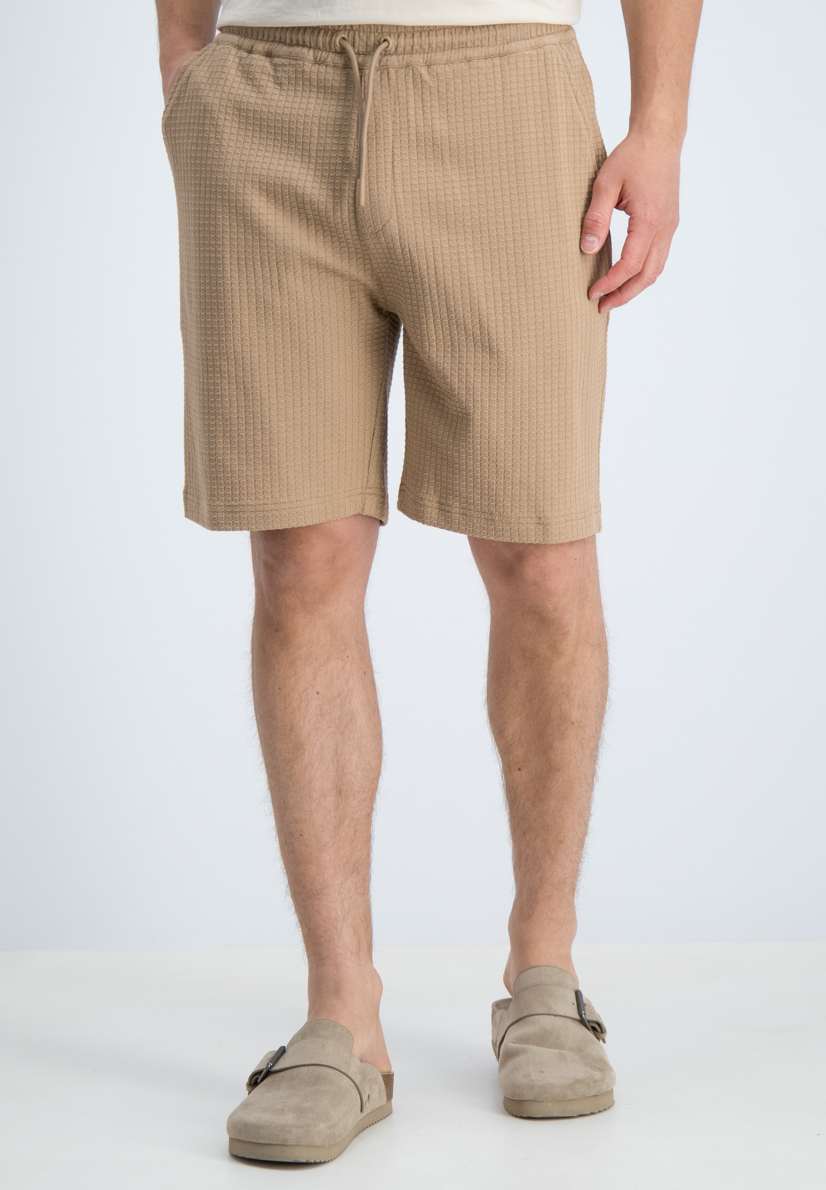 Relaxed fit short jacquard wafelstructuur