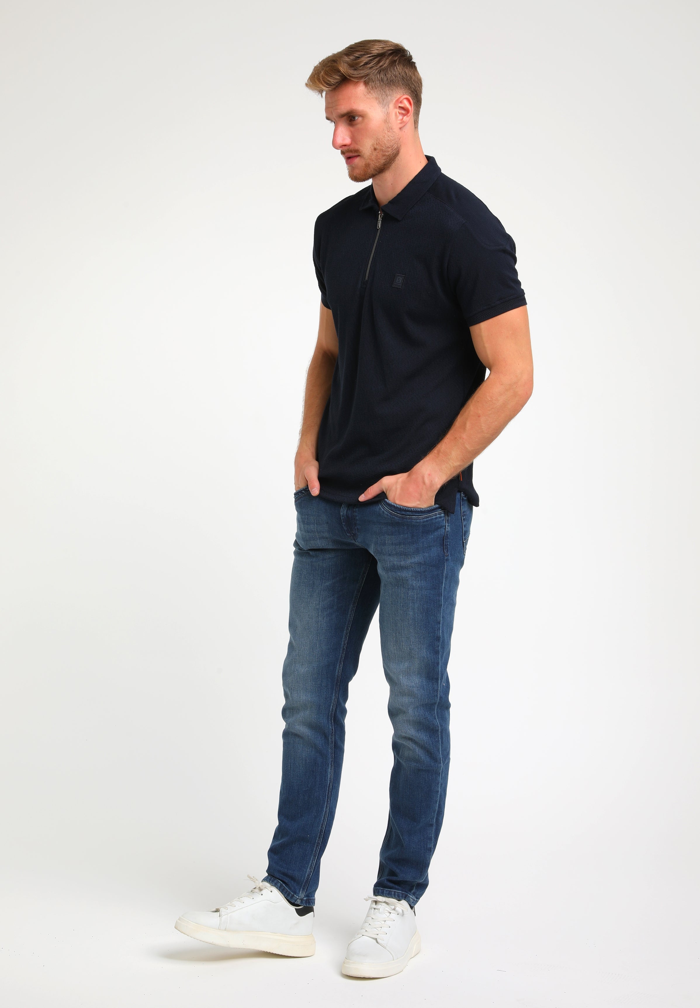 Polo jacquard met rits