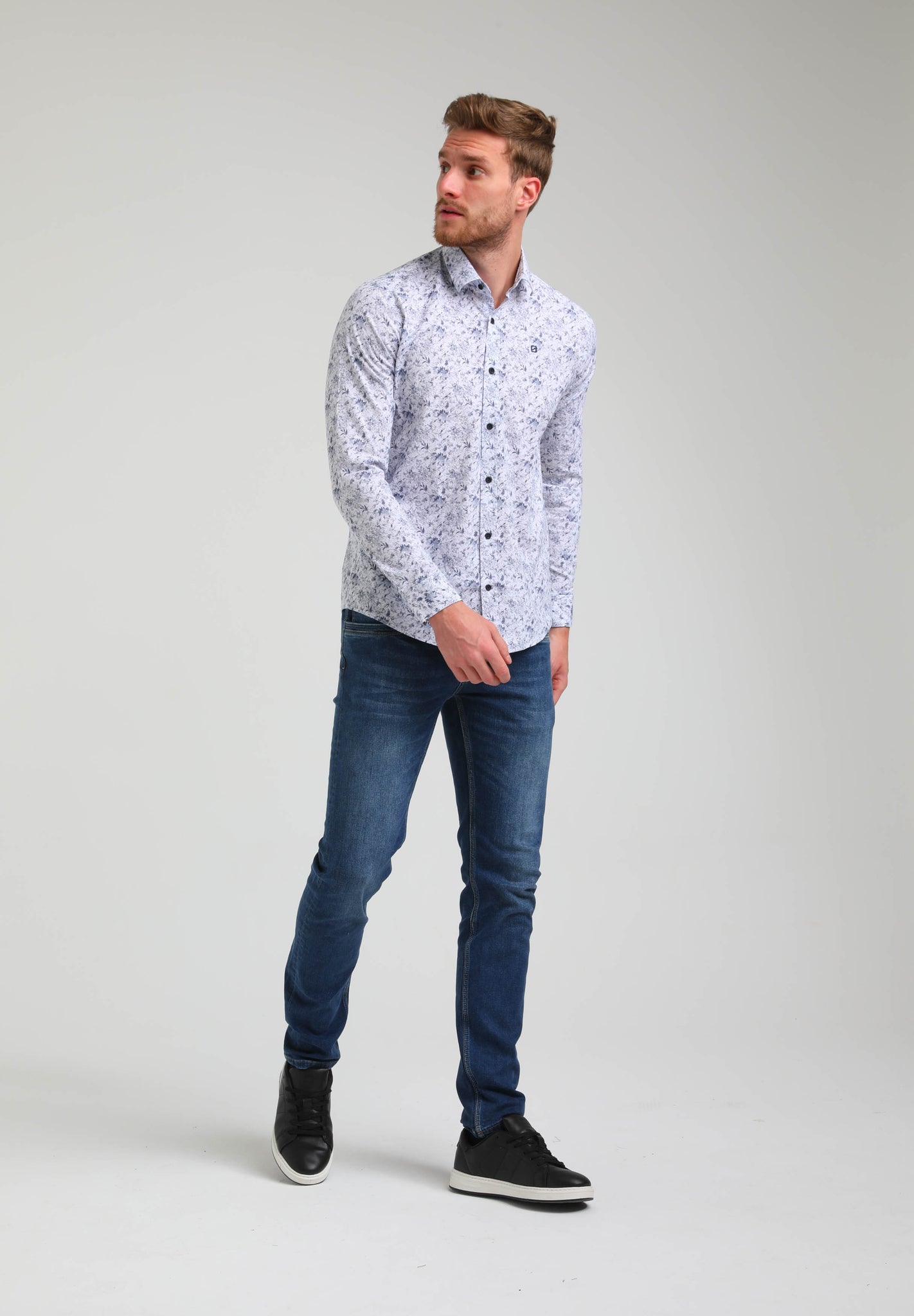Slim fit overhemd met print | Aqua