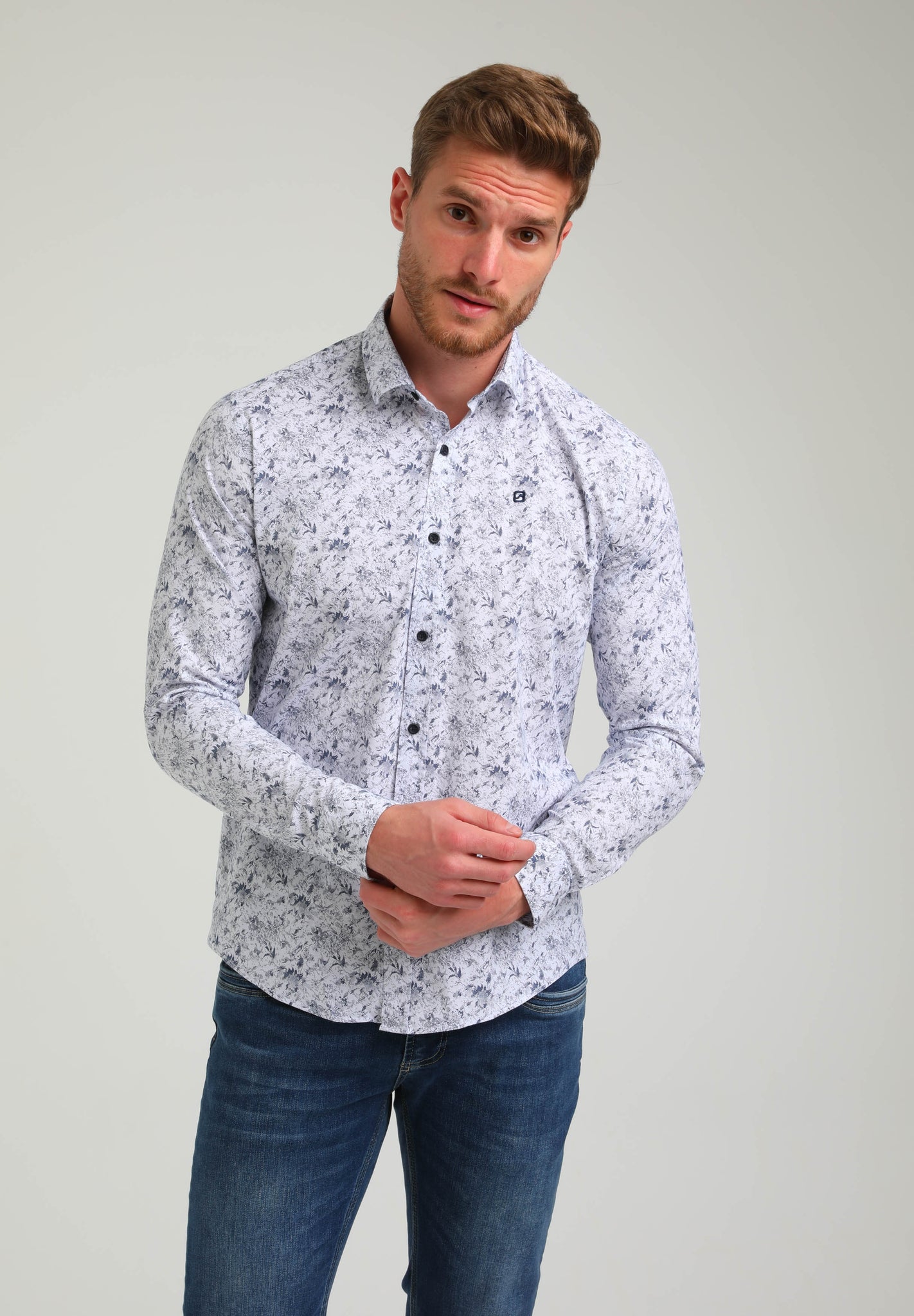 Slim fit overhemd met print | Aqua
