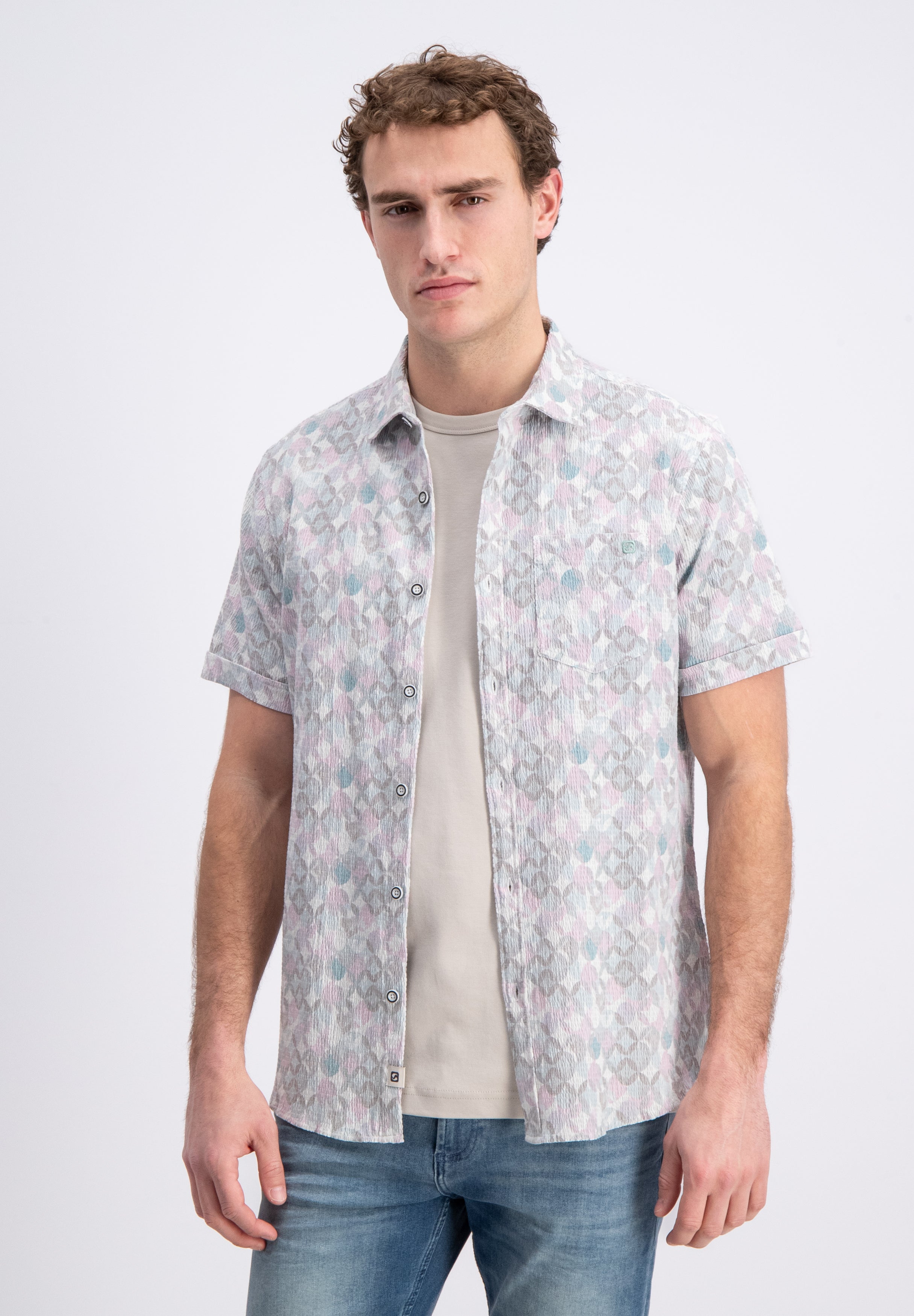 Anton – All over print shirt met waffle structuur