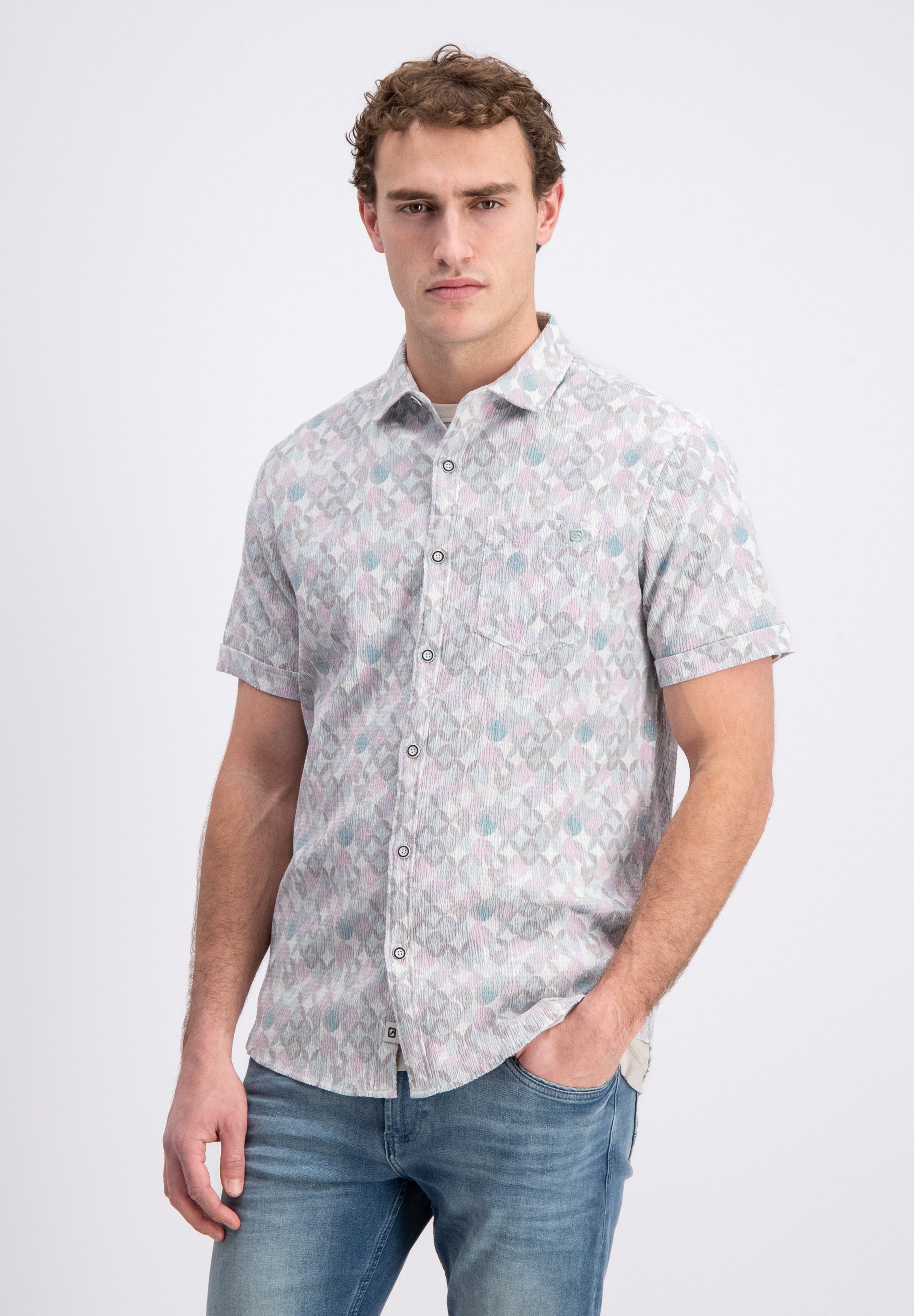 Anton – All over print shirt met waffle structuur