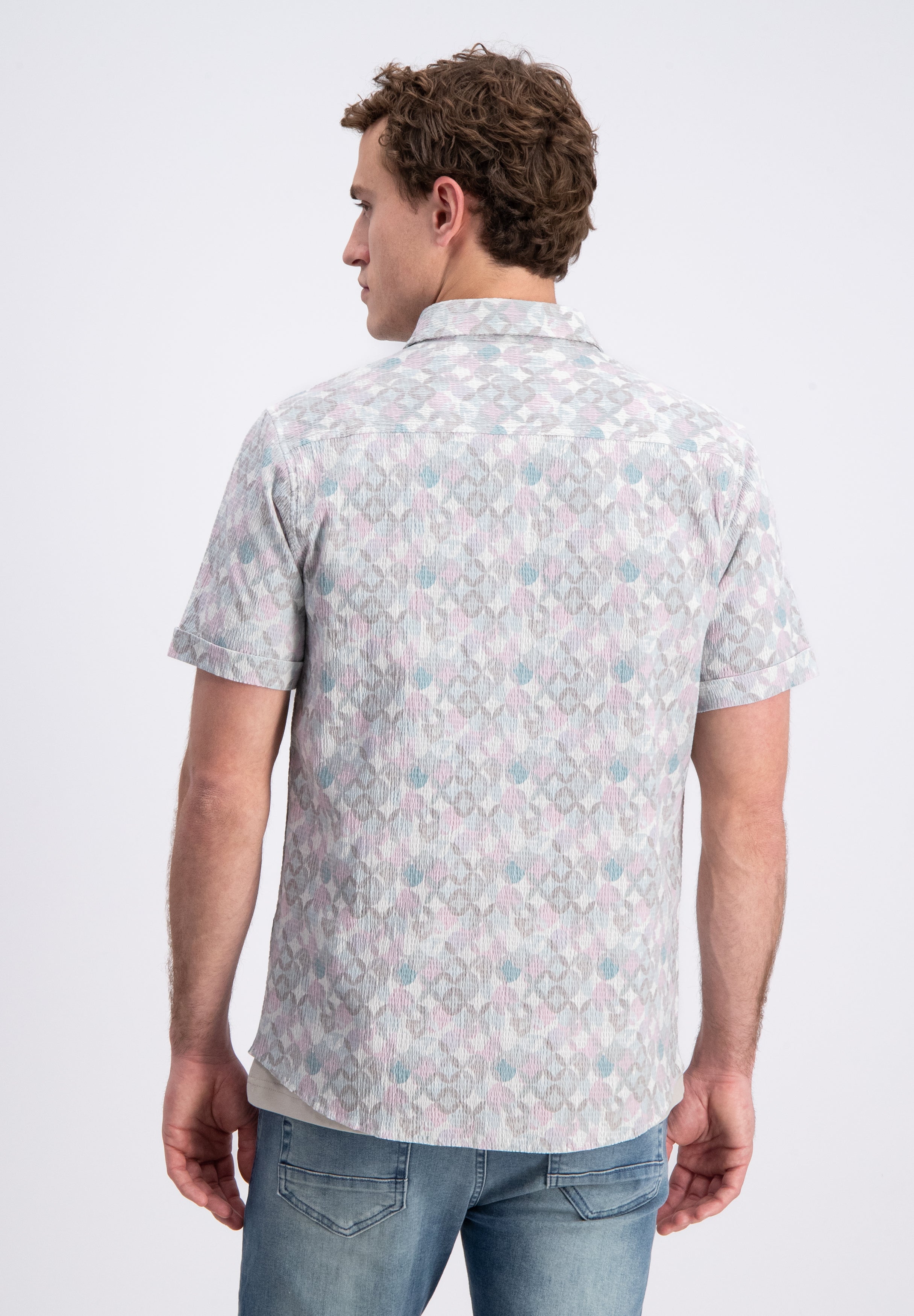 Anton – All over print shirt met waffle structuur