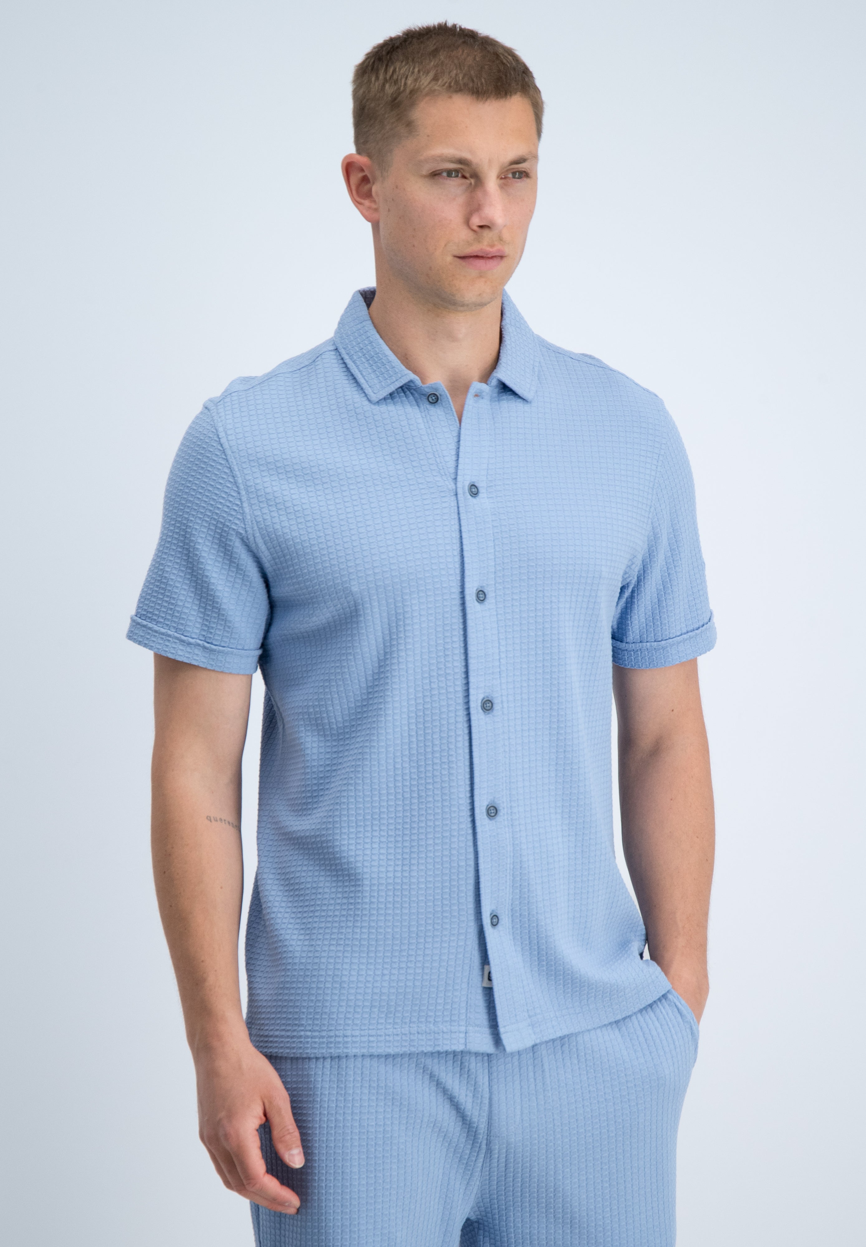Relaxed fit overhemd jacquard wafelstructuur
