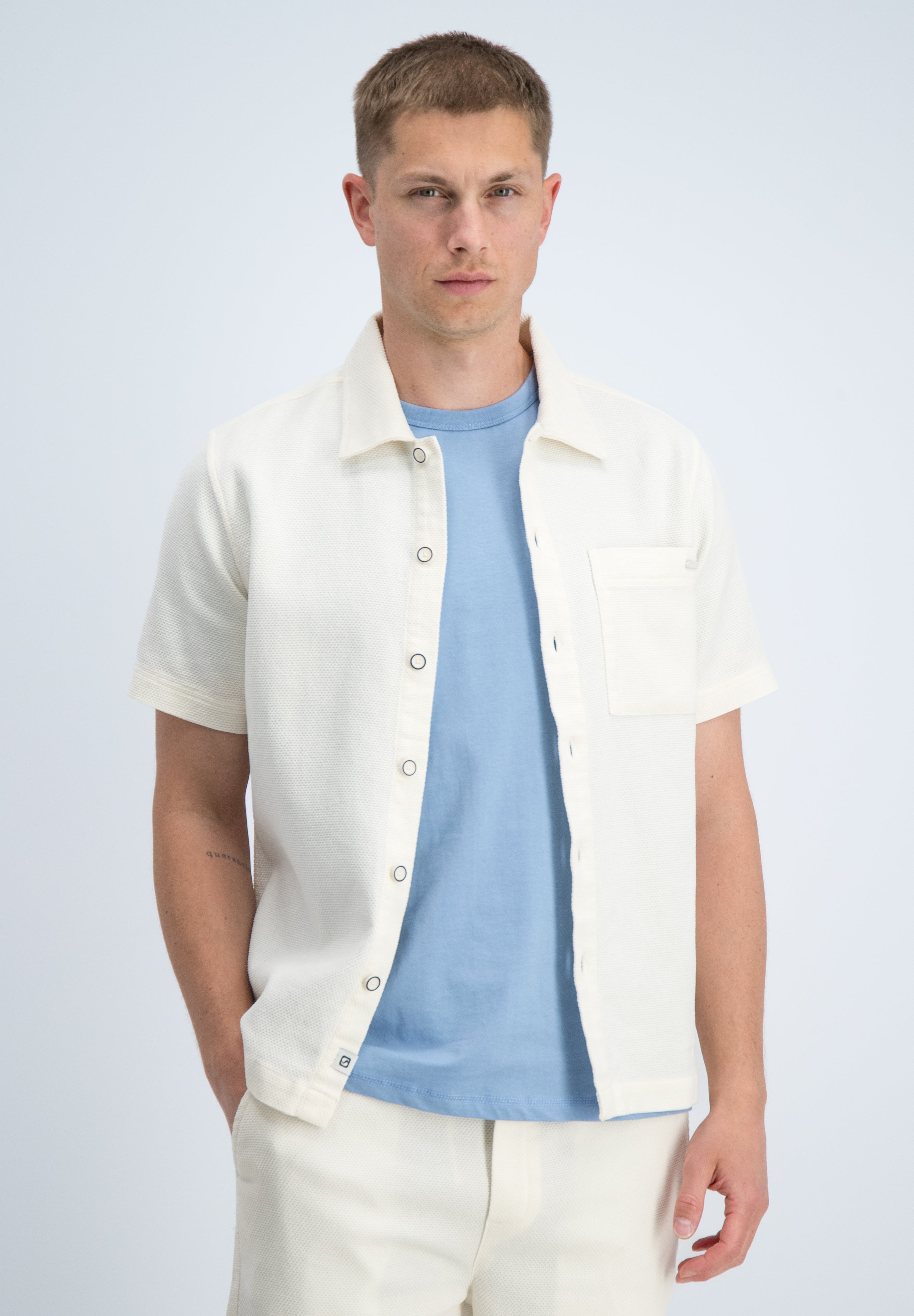 Relaxed fit overhemd korte mouw met structuur