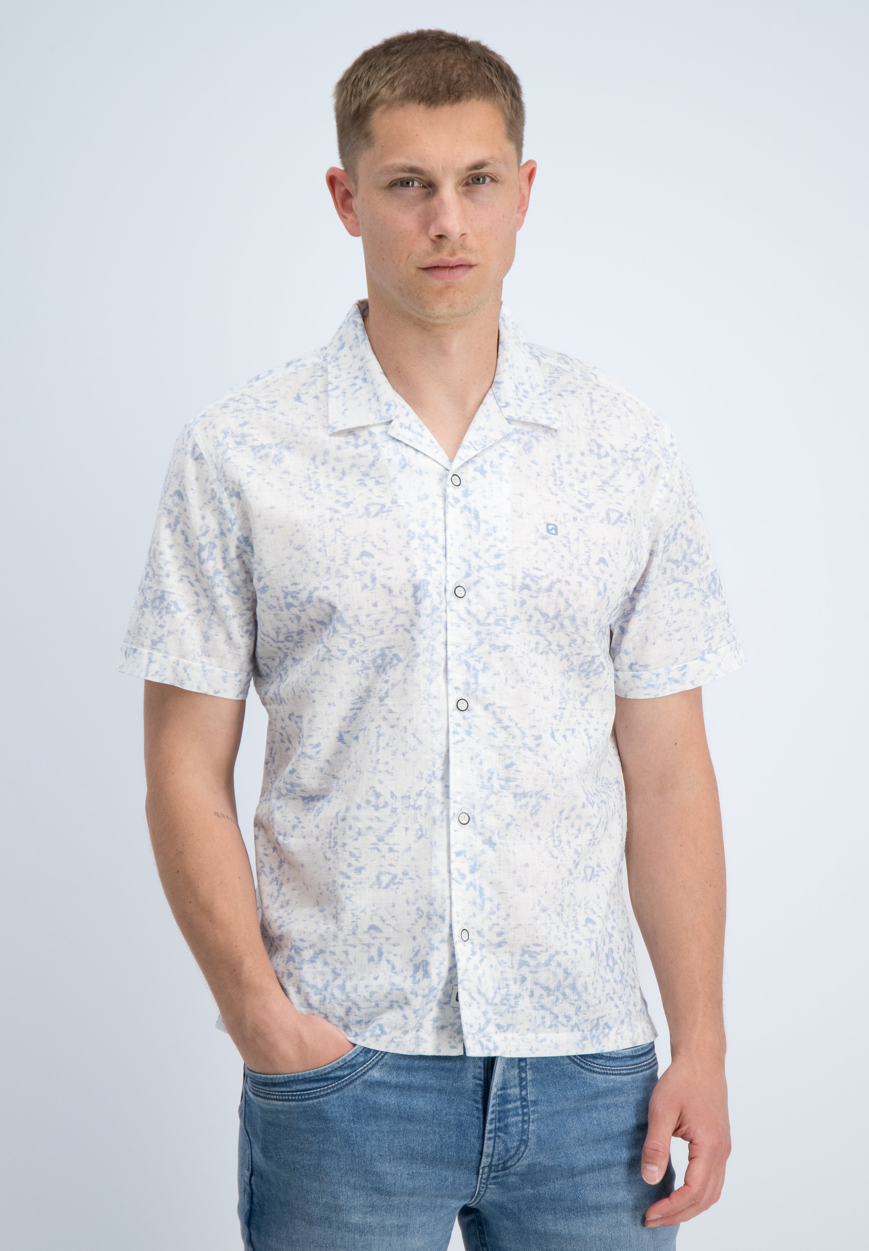 All over print slub overhemd korte mouw