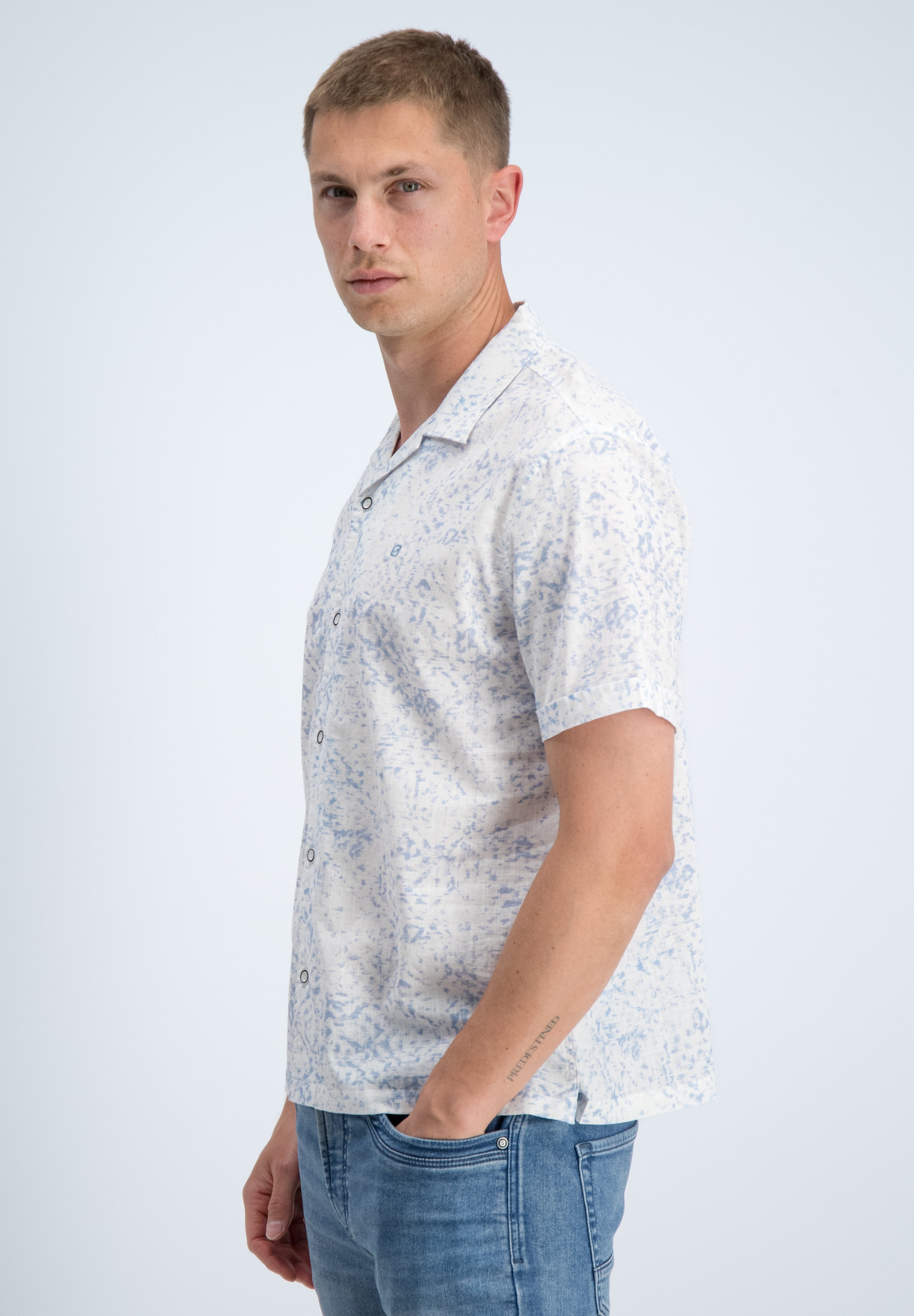 All over print slub overhemd korte mouw