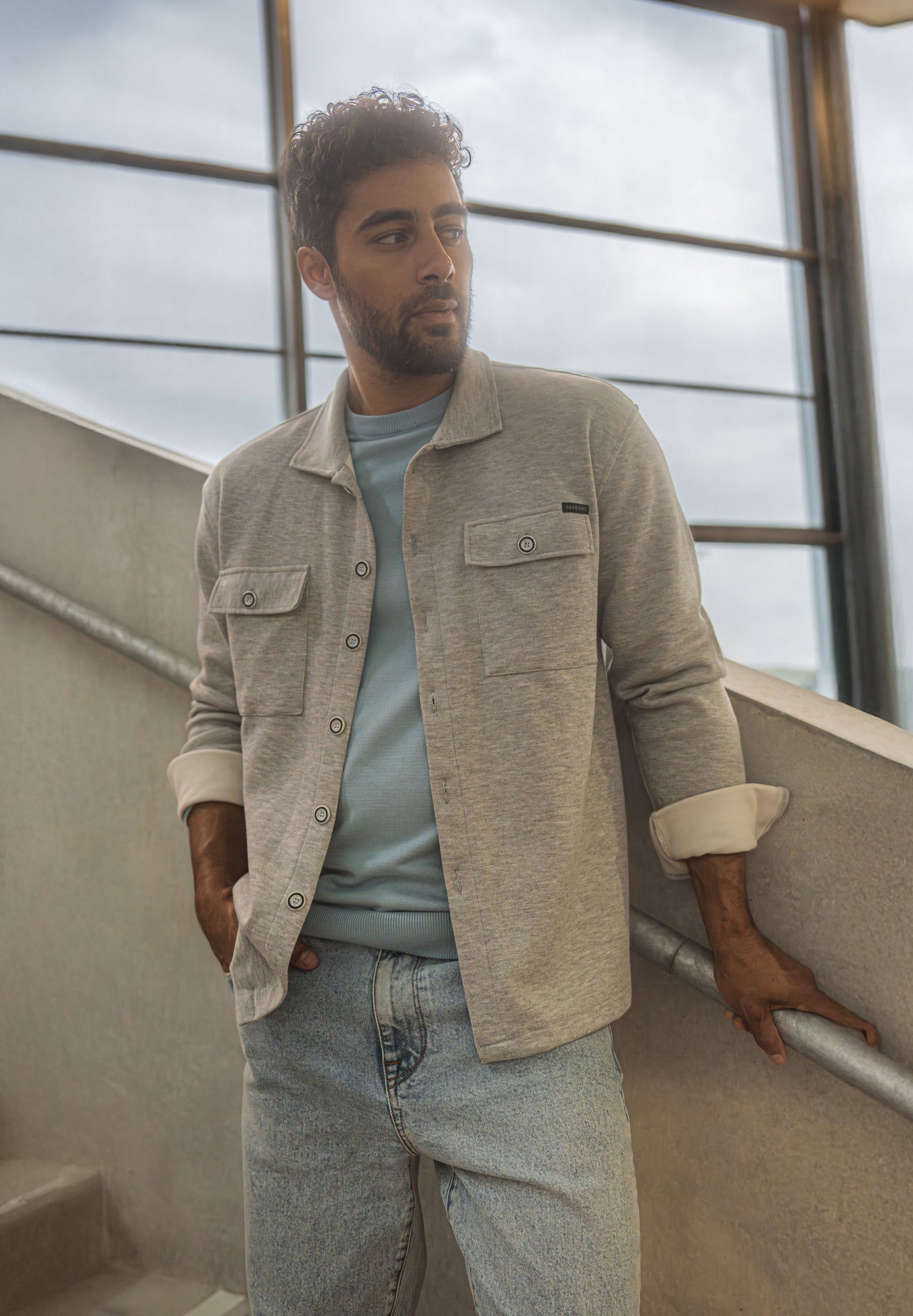 Technische overshirt met knopen | Grey Melange