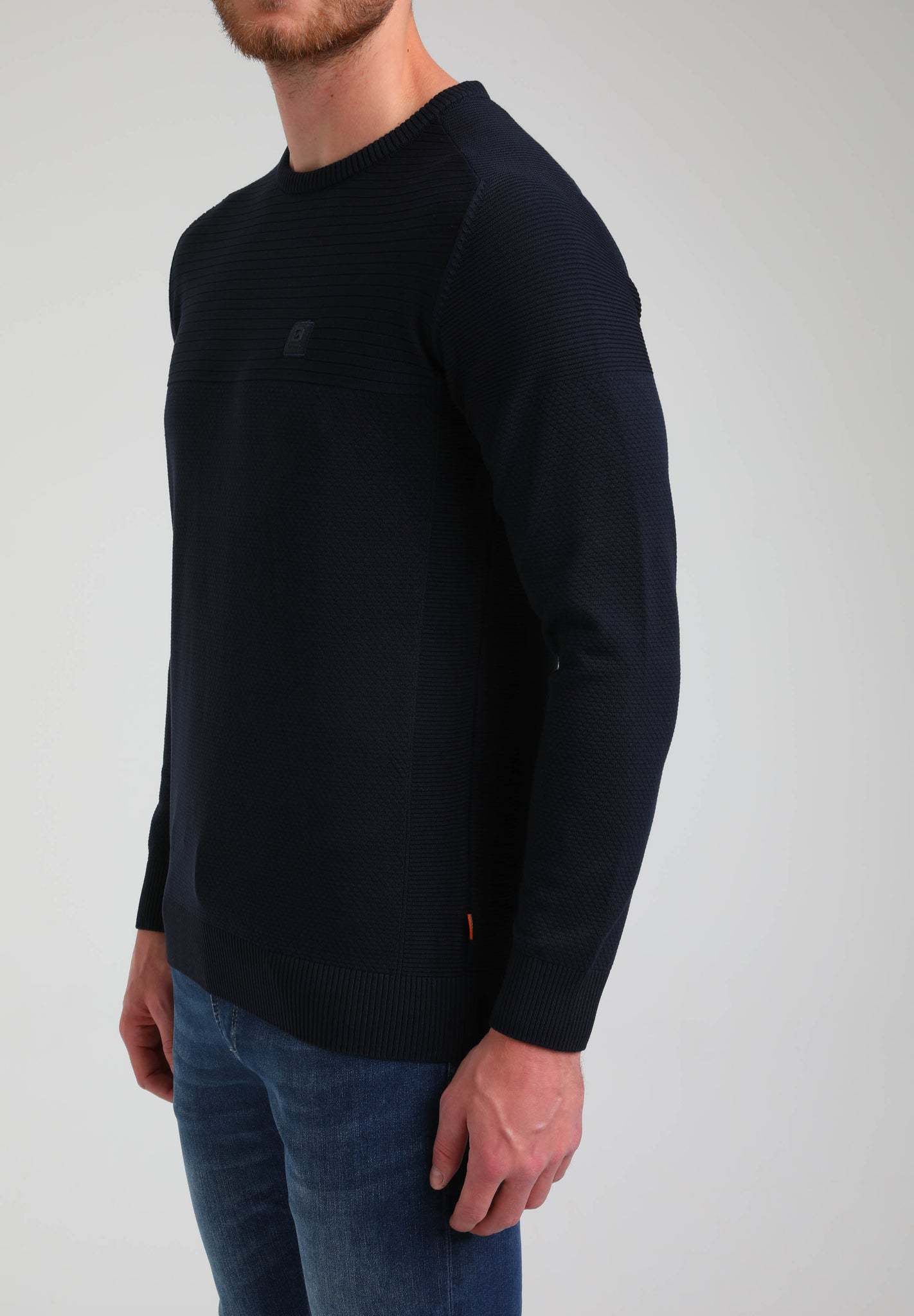 Dunne knit trui met ronde kraag | Navy