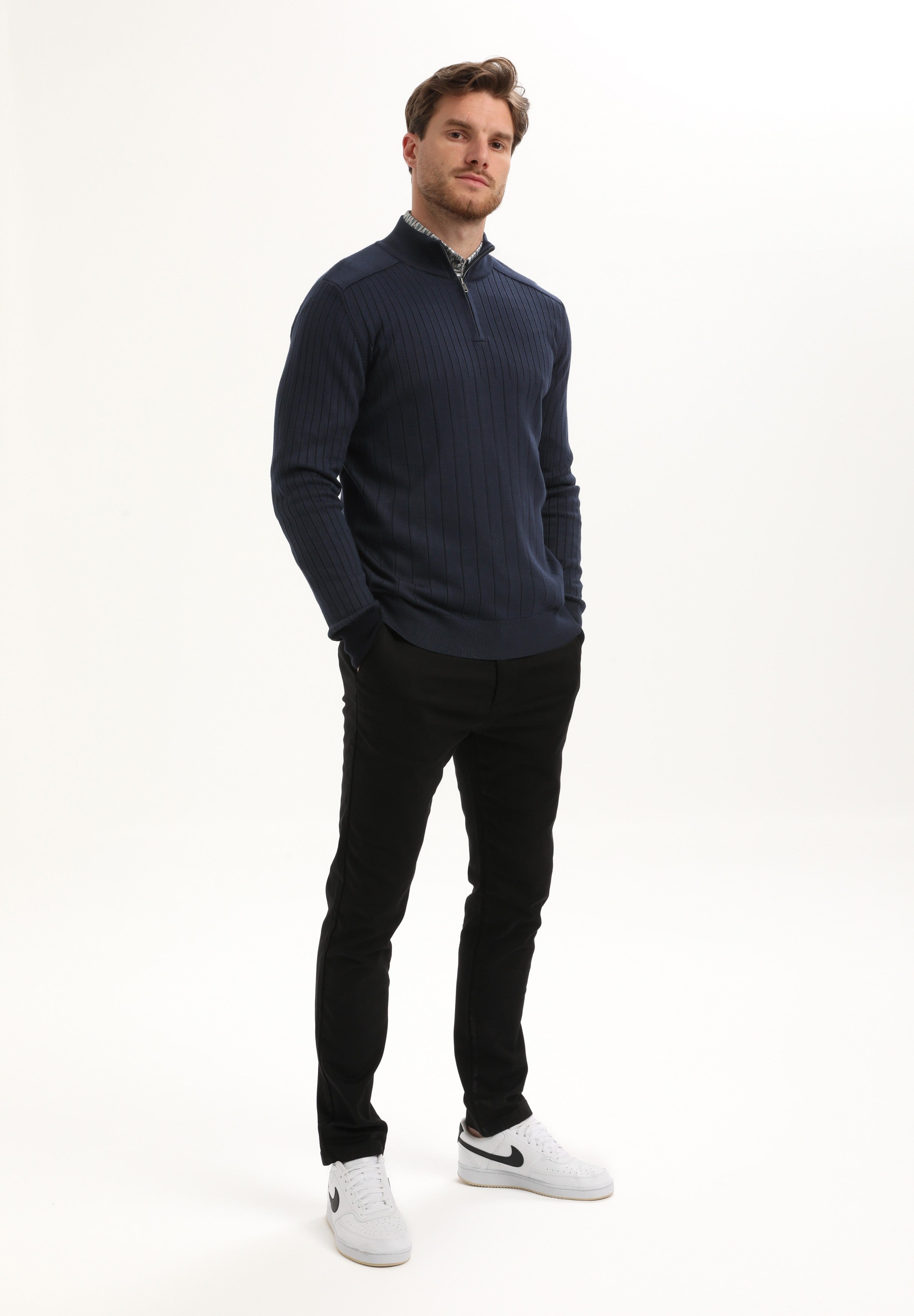 Halfzip trui met streepstructuur