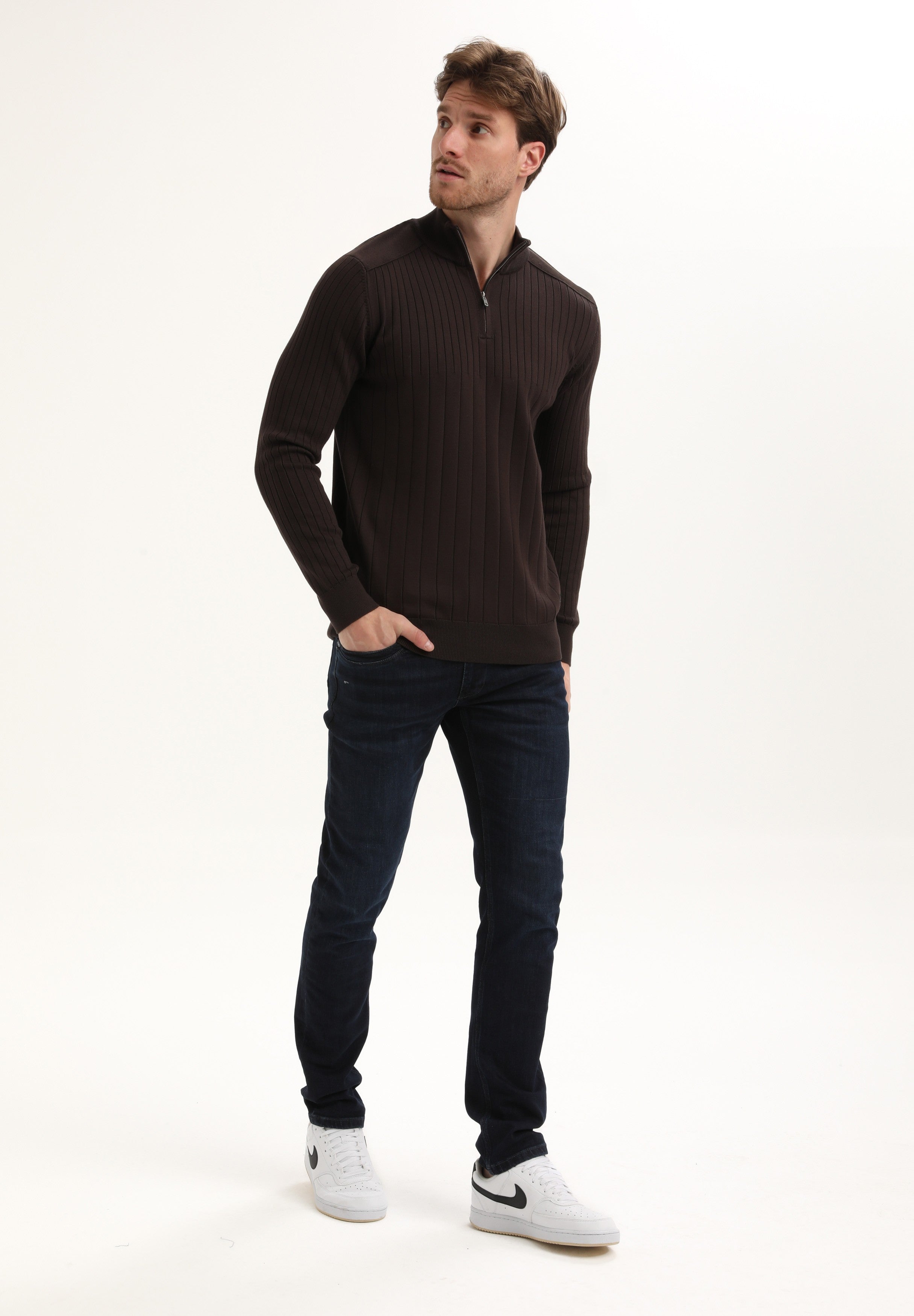 Halfzip trui met streepstructuur