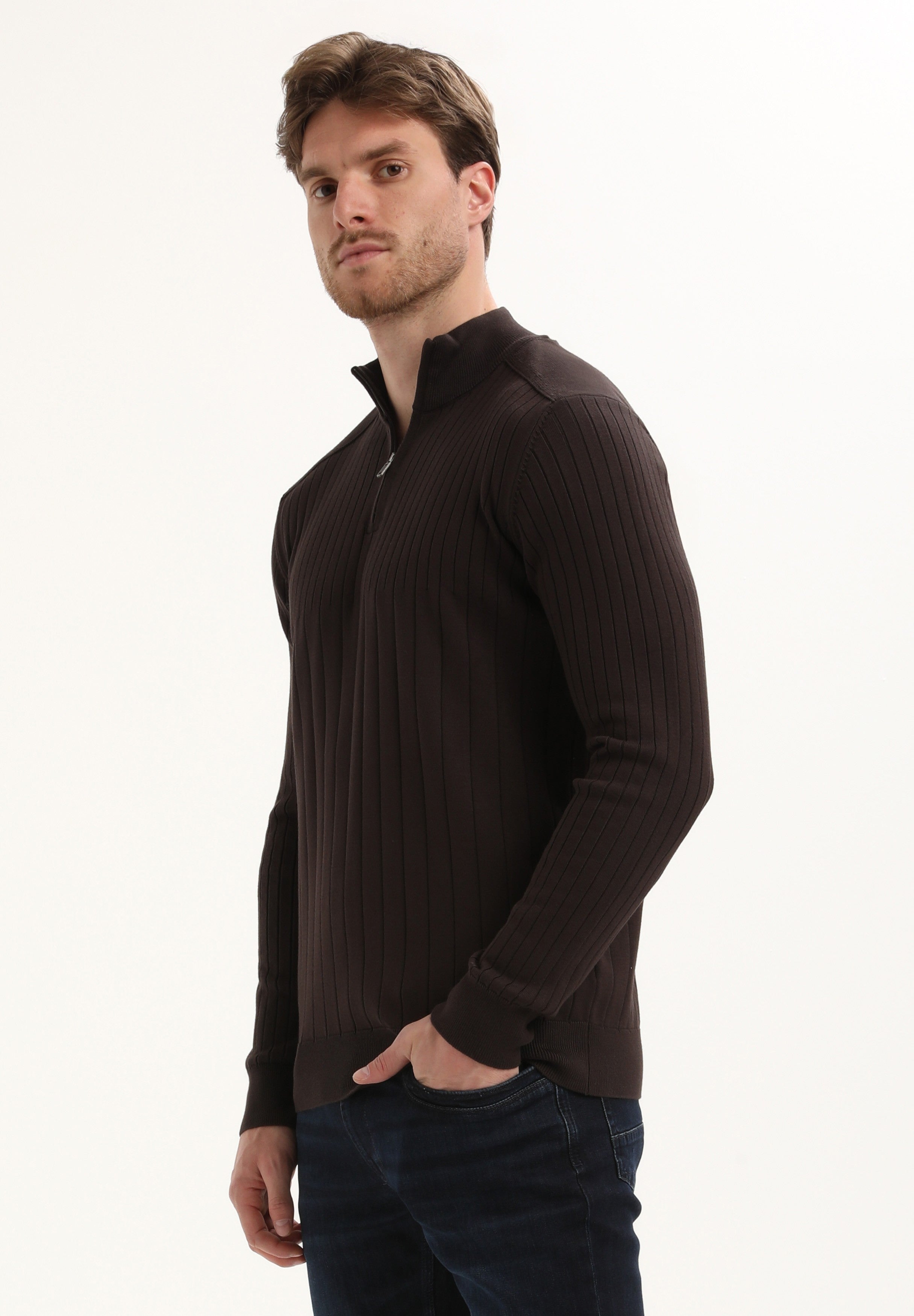 Halfzip trui met streepstructuur