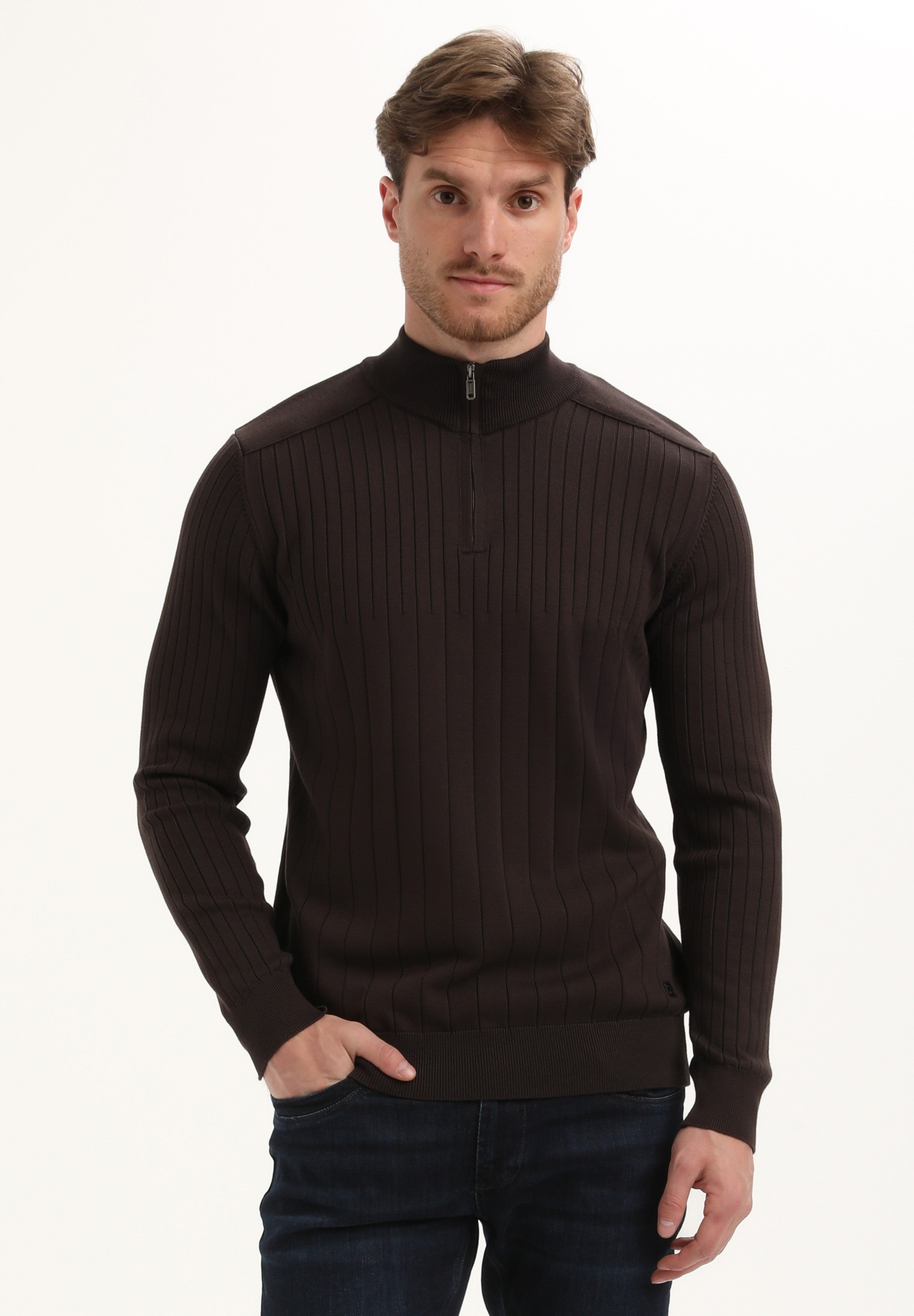 Halfzip trui met streepstructuur