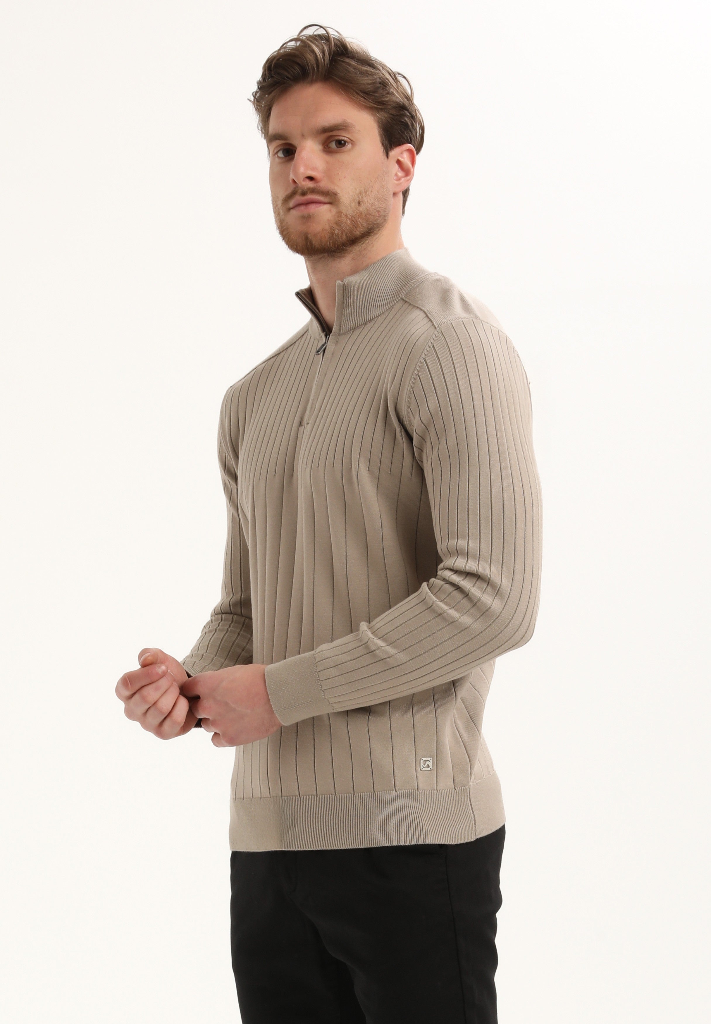 Halfzip trui met streepstructuur