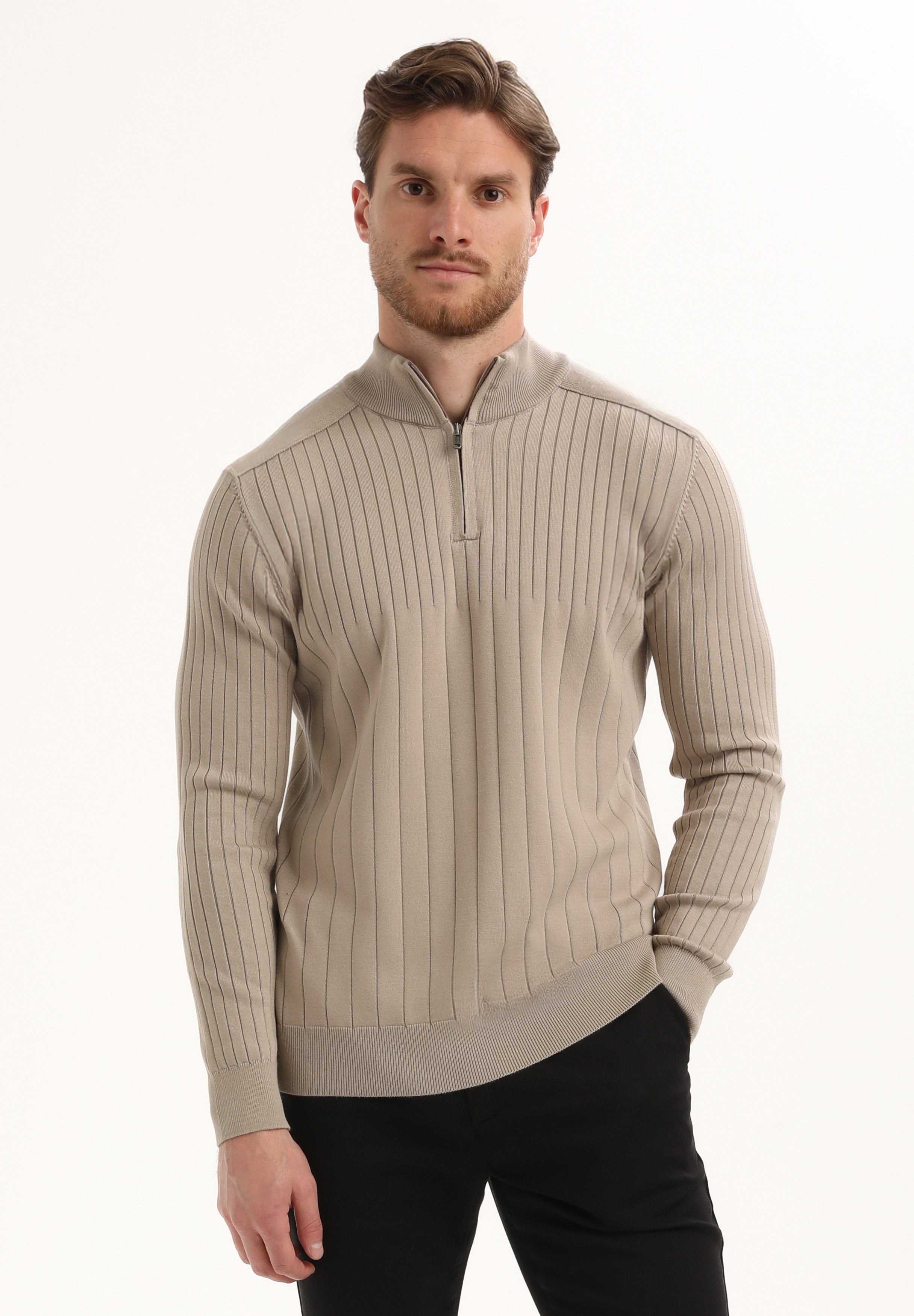 Halfzip trui met streepstructuur