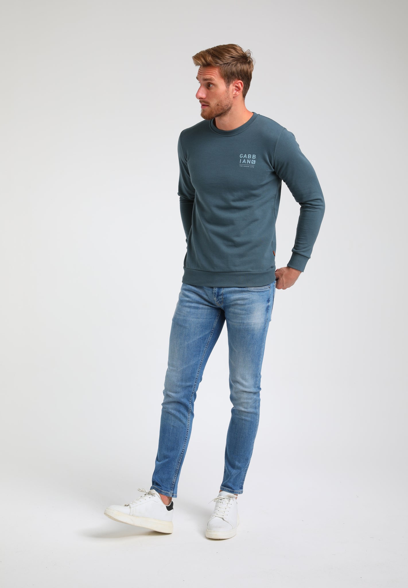 Sweater met backprint | Steel Blue