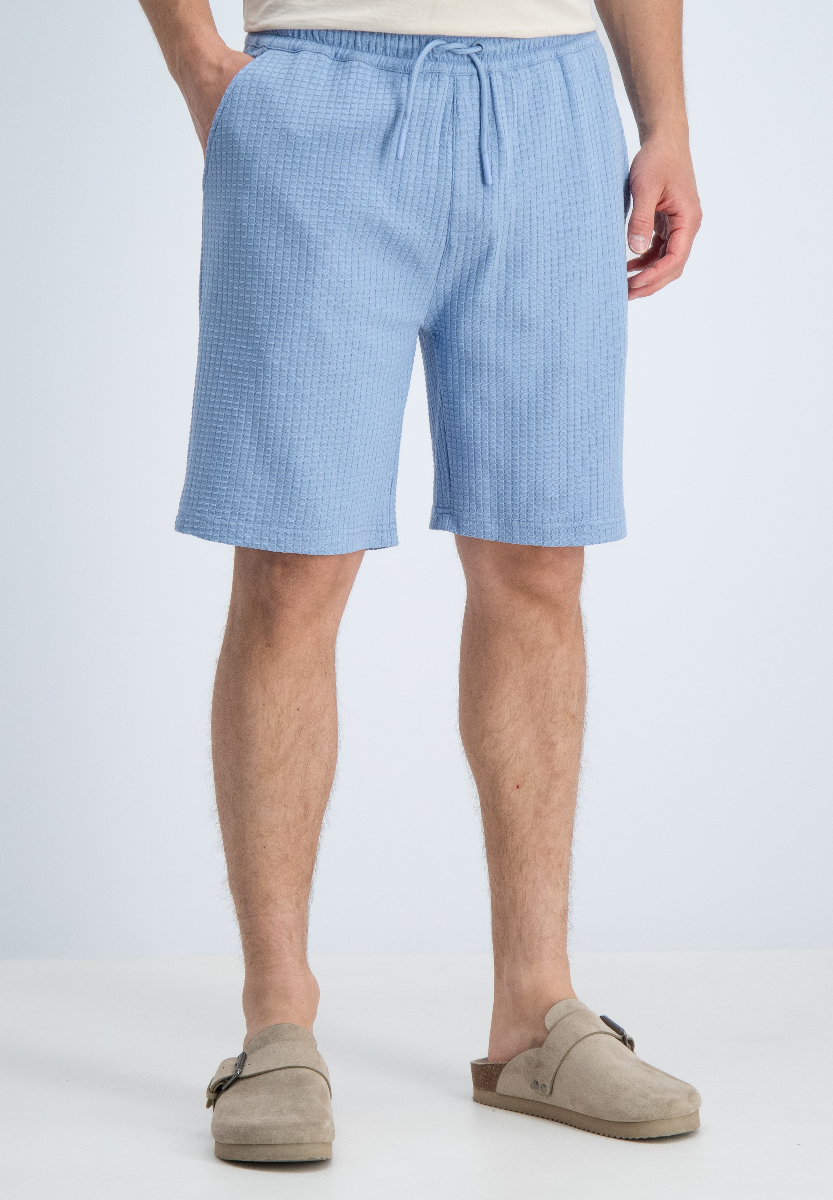 Relaxed fit short jacquard wafelstructuur