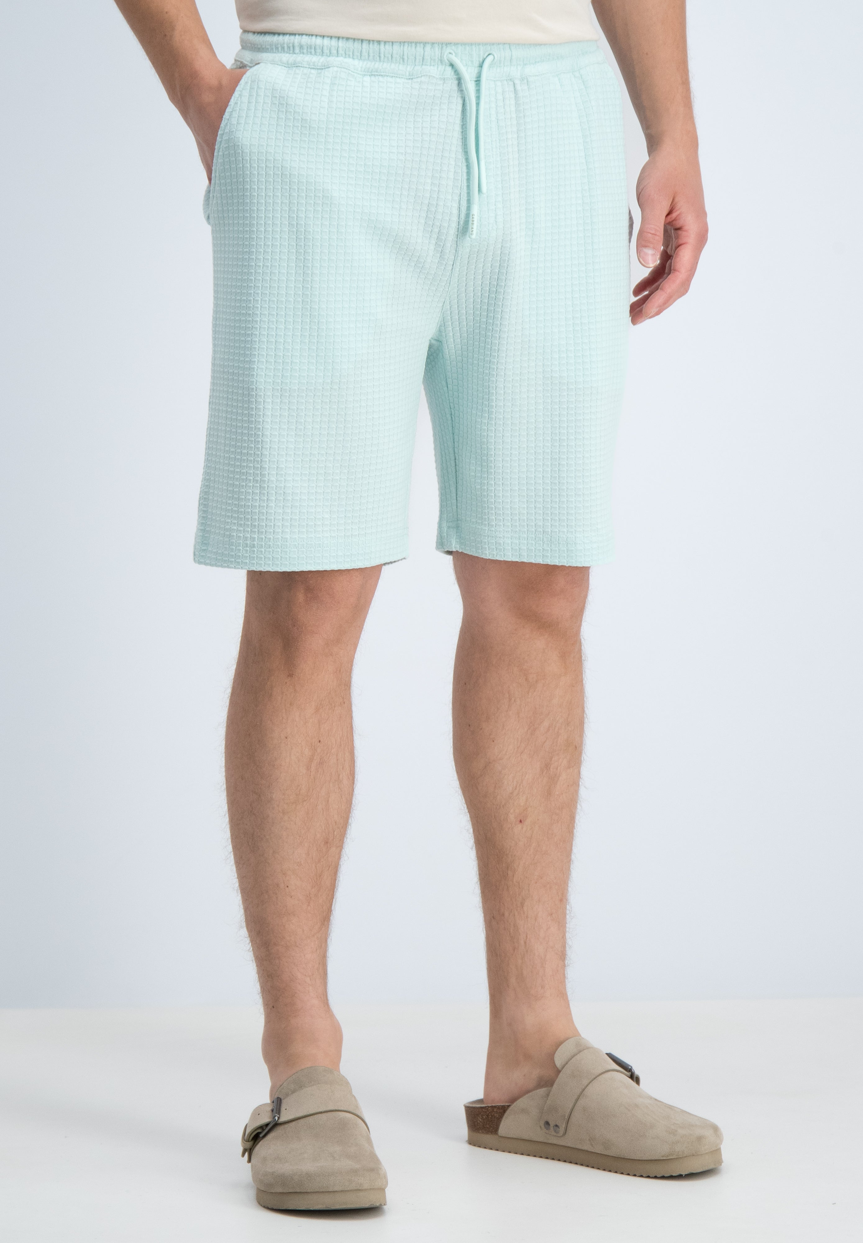 Relaxed fit short jacquard wafelstructuur